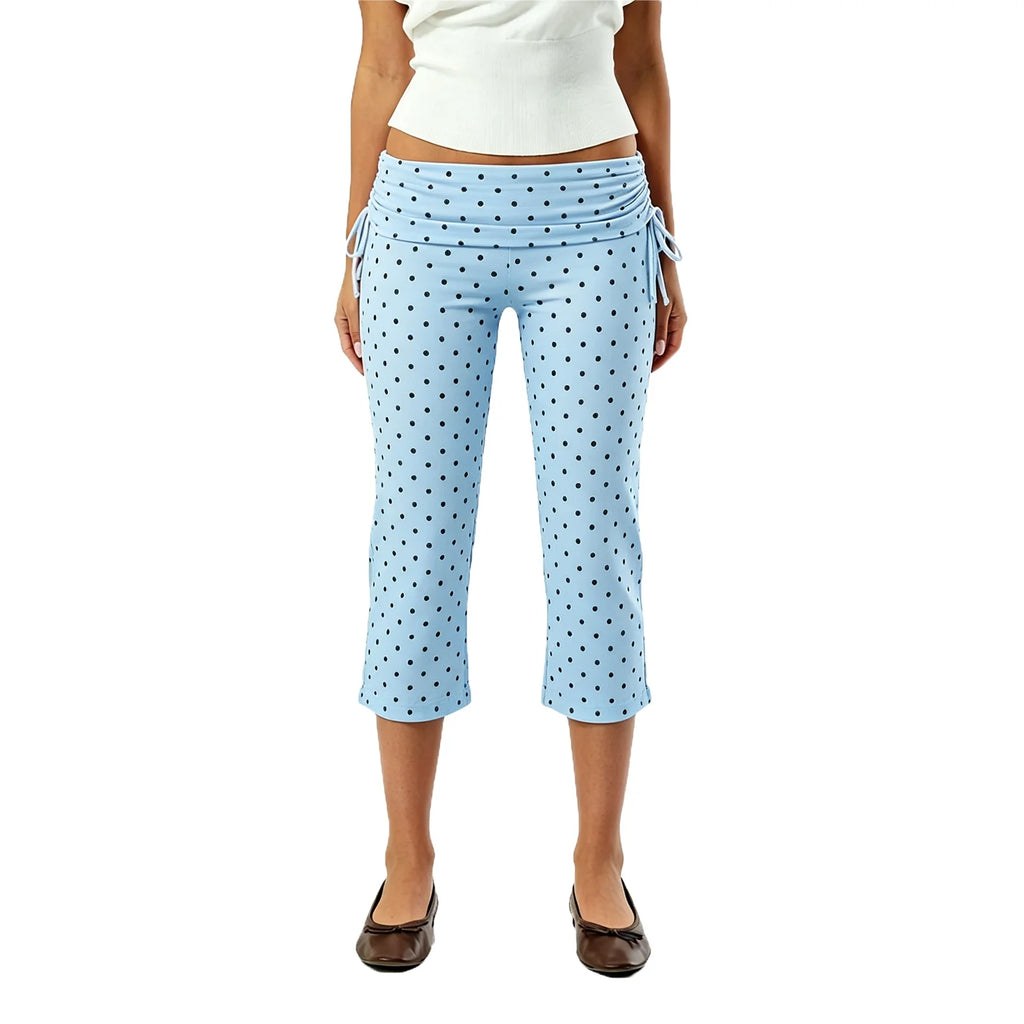 Pantalon Capri Taille Basse à Pois Rétro