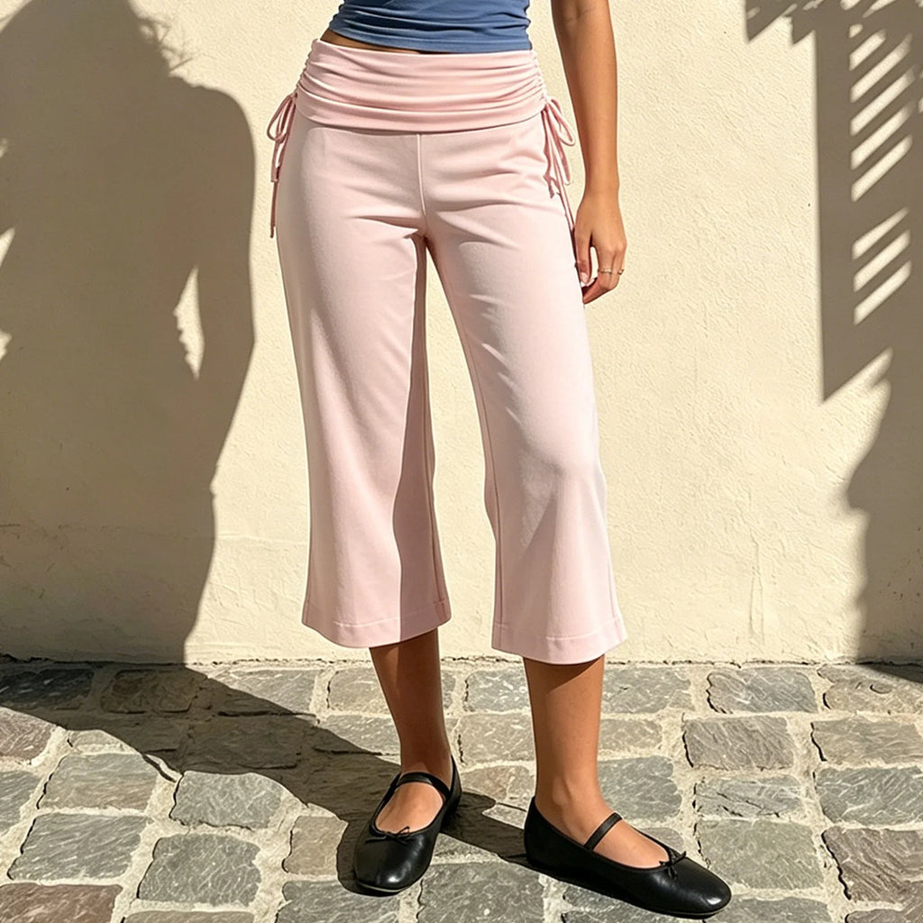 Pantalon Capri Taille Basse à Pois Rétro
