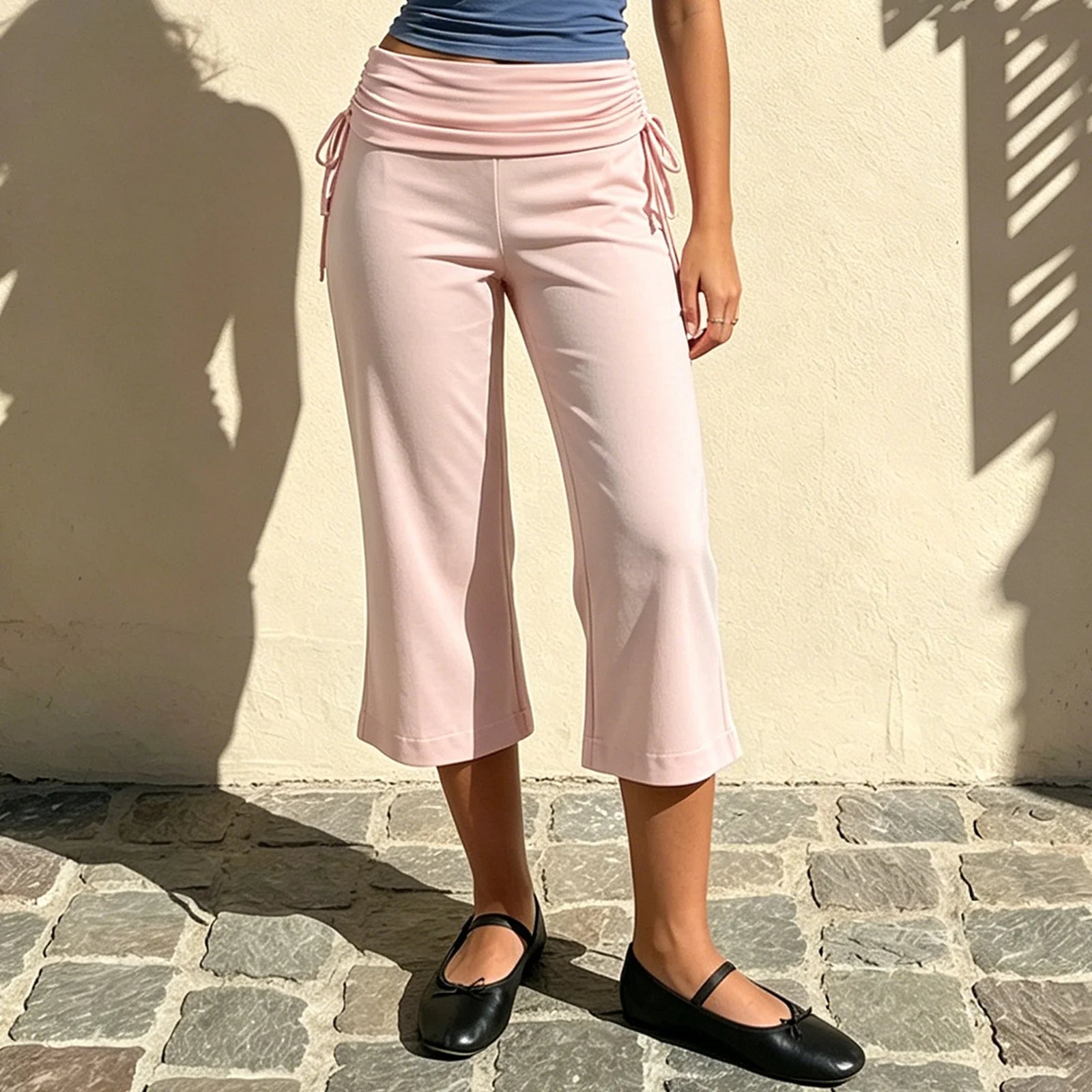 Pantalon Capri Taille Basse à Pois Rétro
